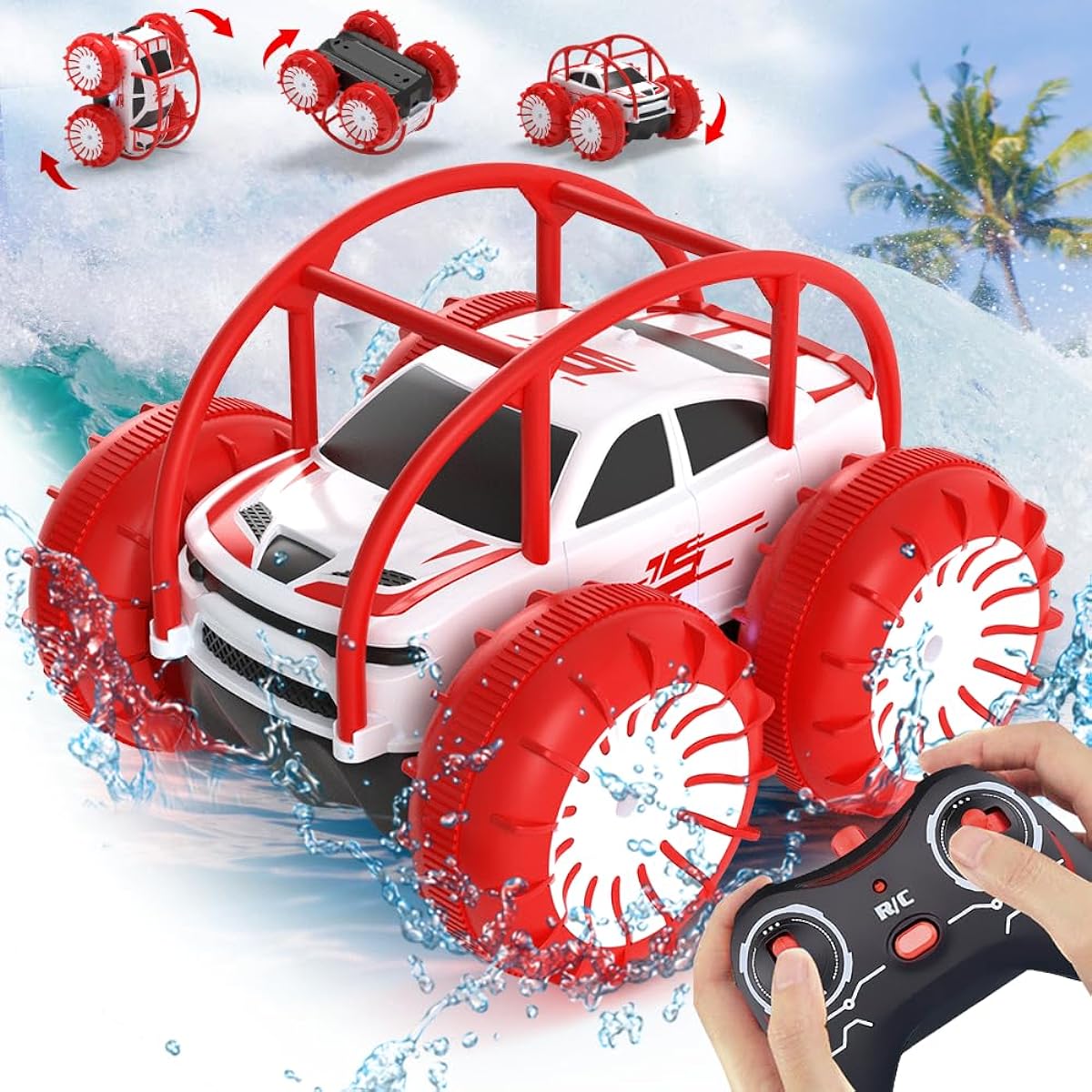 Remote Control Car Amphibious Radio Control Car 360° Flip Rotation Stunt Car for Kids Cool LED 2.4GHz 4WD Off-Road Terrain Toys Christmas Birthday Gifts for Toddlers 3 4 5 6 7 8 9 10 11 12 Years Old Boys Girls