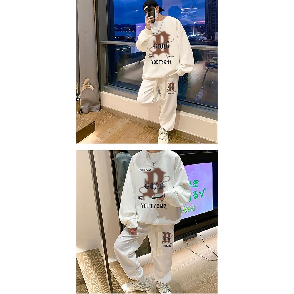 [Froyland] Men's Sweatshirt Top and Bottom Set, Jersey, Large Size, Autumn, Casual, Loungewear, Sports, Autumn Clothes, Top and Bottom, Loose, Sweatshirt, Pants, Long Pants, 2 Pieces