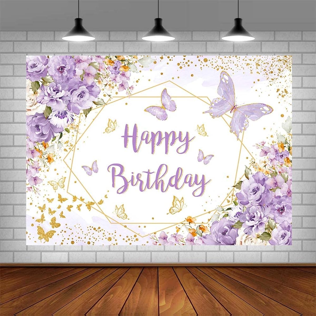 AIBIIN 7x5ft Happy Birthday Backdrop for Women Purple Butterfly Floral Birthday Party Decorations Princess Birthday Party Banner Photography Props