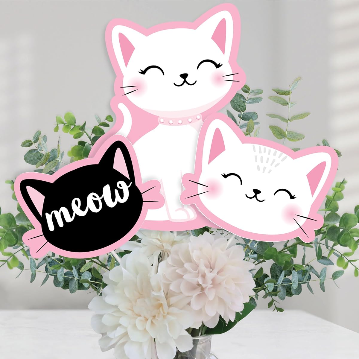 Big Dot of Happiness Purr-fect Kitten Meow Baby Shower Birthday Party Centerpiece Stick Table Topper Set of 15