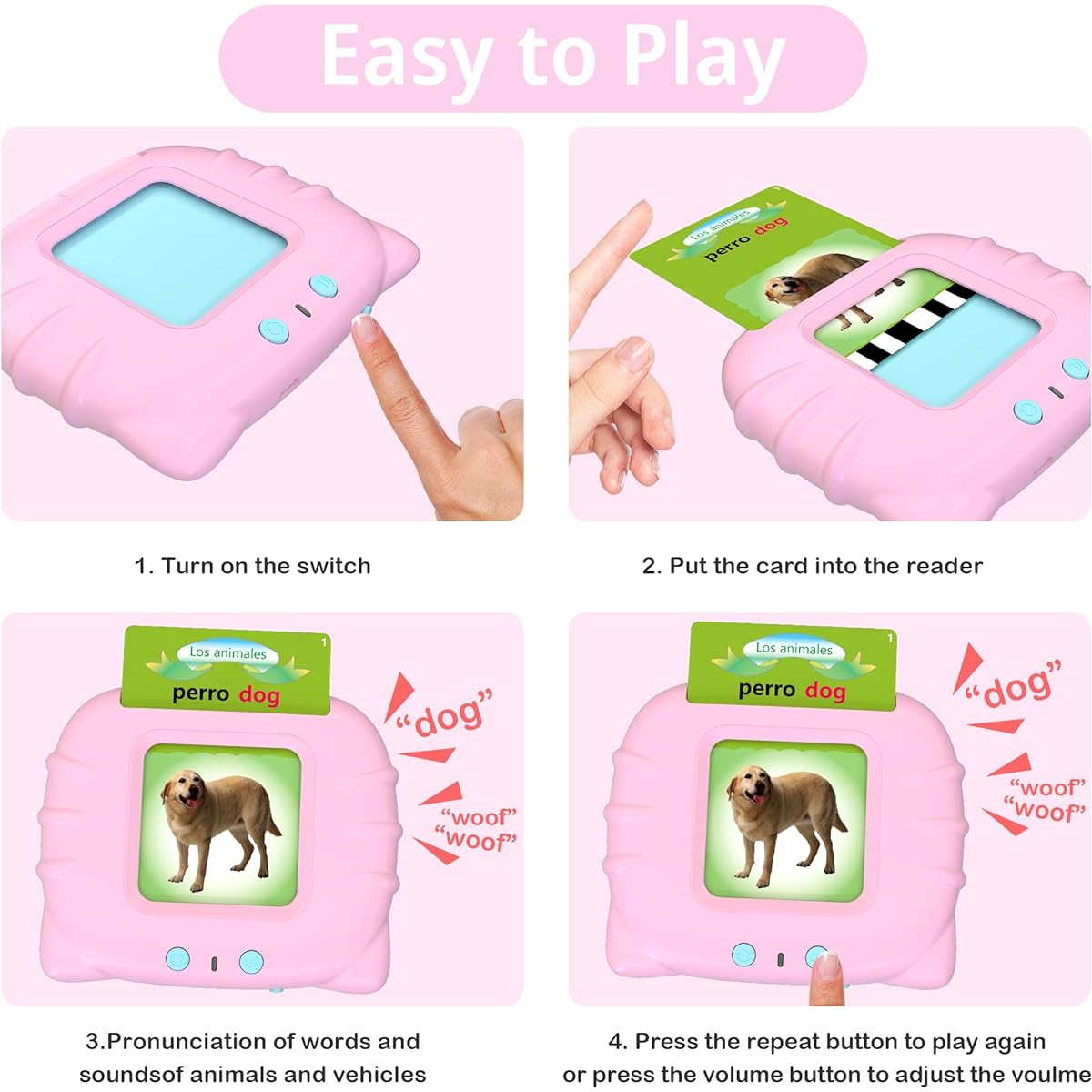 Toloso Talking Flash Cards Spanish Pink
