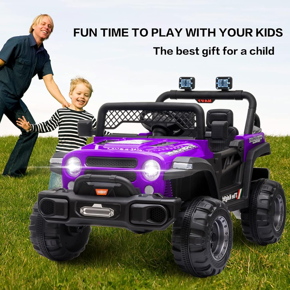 MOLACHI 12V Kids Truck, Electric Car for Kids with Remote Control, Electric Ride-On, Large Seat, Safety Belt, Music, MP3, Ride-On Toy, Ages 3-5 (Purple)