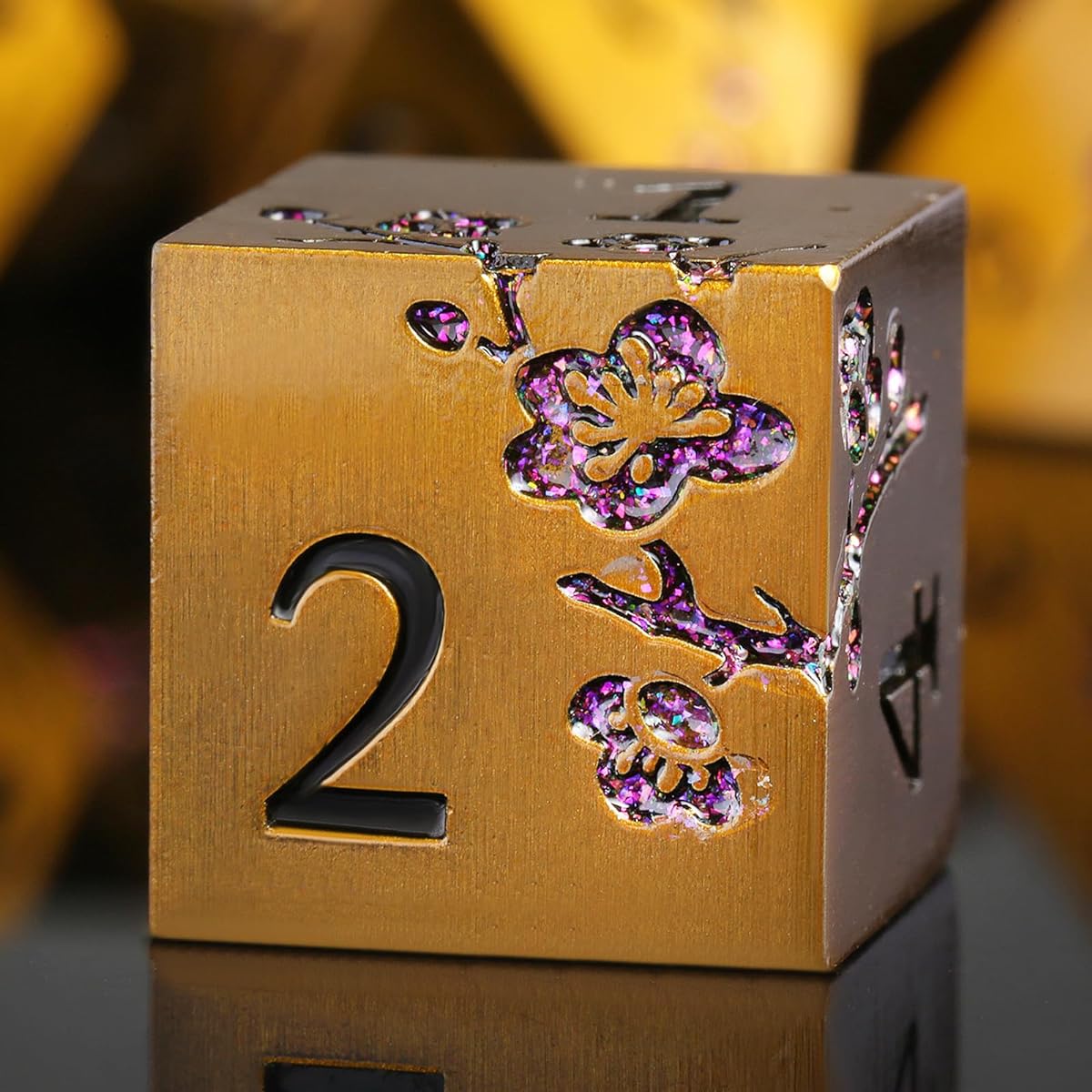 DNDND Flower Metal DND Dice - 7 Heavy Solid Metallic Dragon Dice Set with Huge Gift Case for D&D Dungeons and Dragons Tabletop Game (Ancient Brass)
