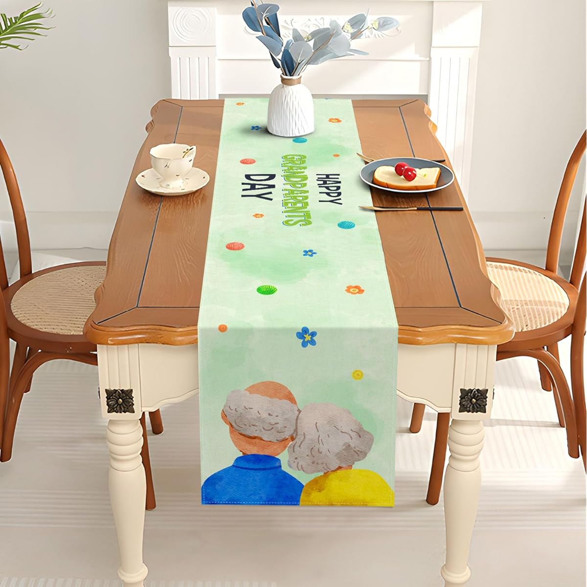 Pudodo Happy Grandparents Day Table Runner Best Grandparents Ever for Party School Classroom Kitchen Dining Room Home Decoration