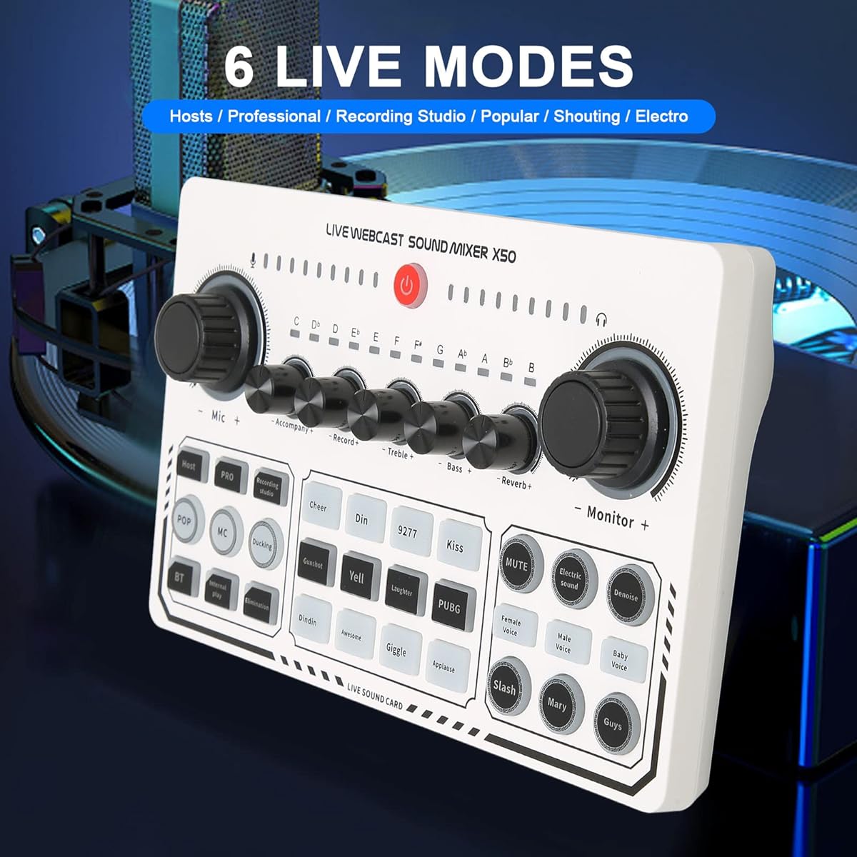 Professional Audio Mixer Podcast Equipment Bundle USB External Sound Card with 12 Warm-up Sound Effects Live Sound Card Audio Interface for Live Streaming Podcast Recording