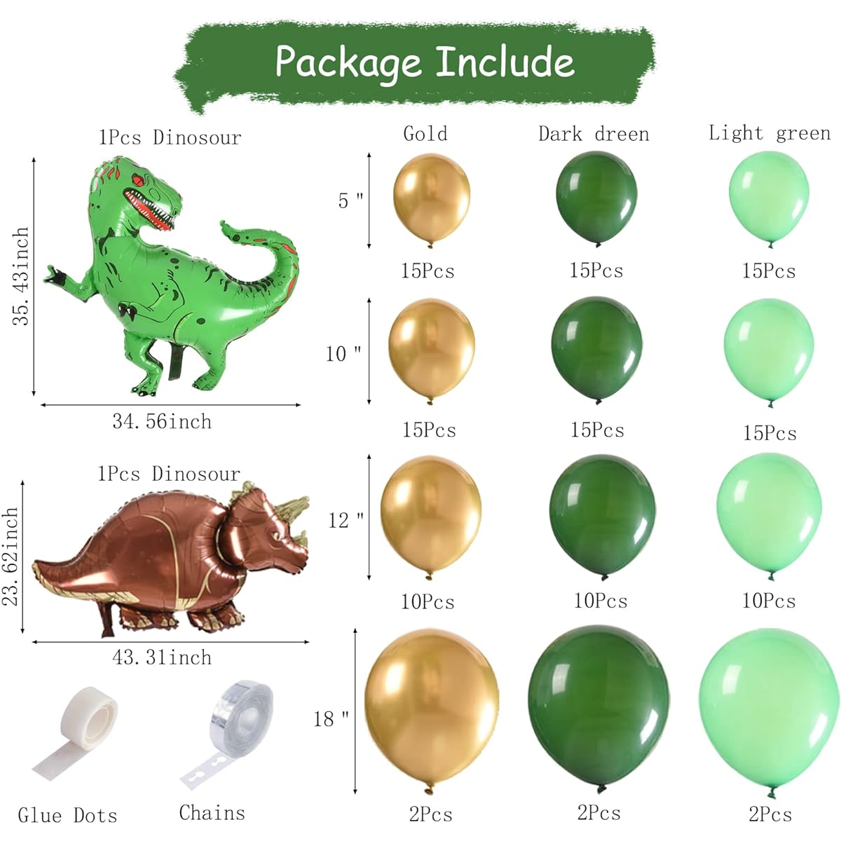 Dinosaur Party Decorations with Balloons Arch Garland Kit, 130pcs Tyrannosaurus Rex Green Gold Balloons for Kids Baby Shower Jungle Jurassic Safari Theme Birthday Party Celebration