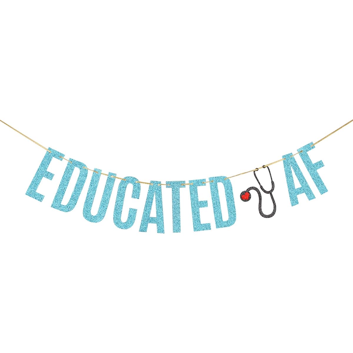 Sky Blue Glitter Educational AF Banner Nurse RN Doctor Graduation Party Banner Congratulations Golledge Medical Graduation Party Decorations Supplies