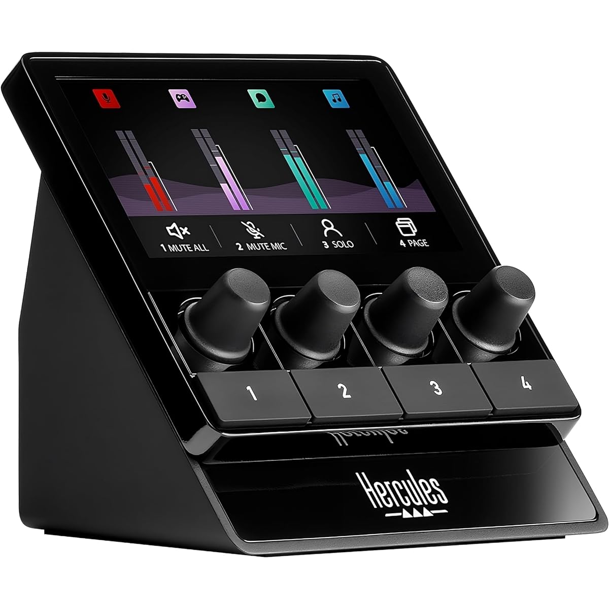 HERCULES Stream 200 XLR Pro Audio Mixer for Advanced Content Creators XLR Microphone Preamps LCD Screen High Resolution Encoder 4 Action Buttons Customizable Interface PC Compatible