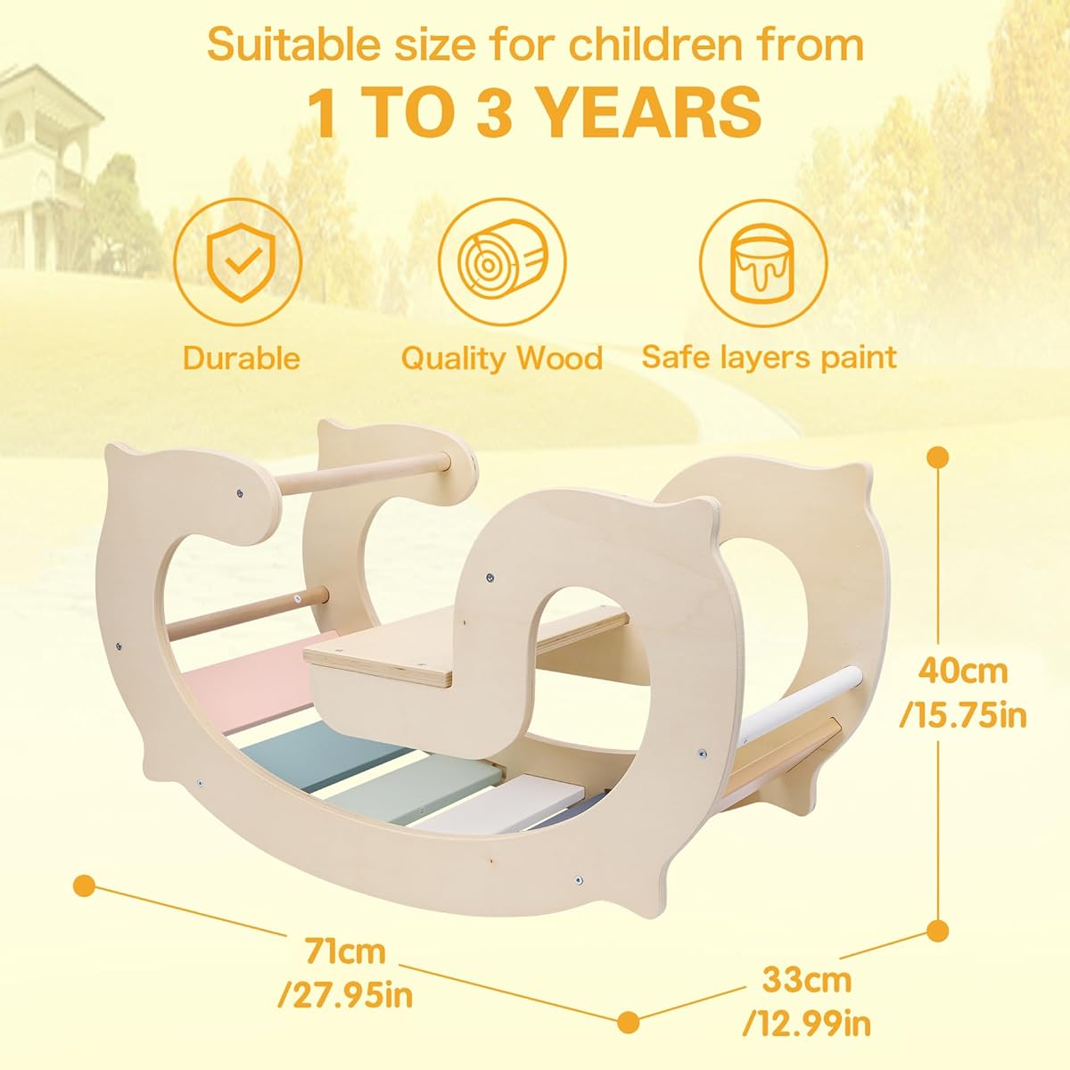 labebe Wooden Climbing Arch for Toddlers Waldorf Rainbow Rocker Play 3 in 1 Montessori Climbing Toy for Kids Triangle Climber & Slope Combination