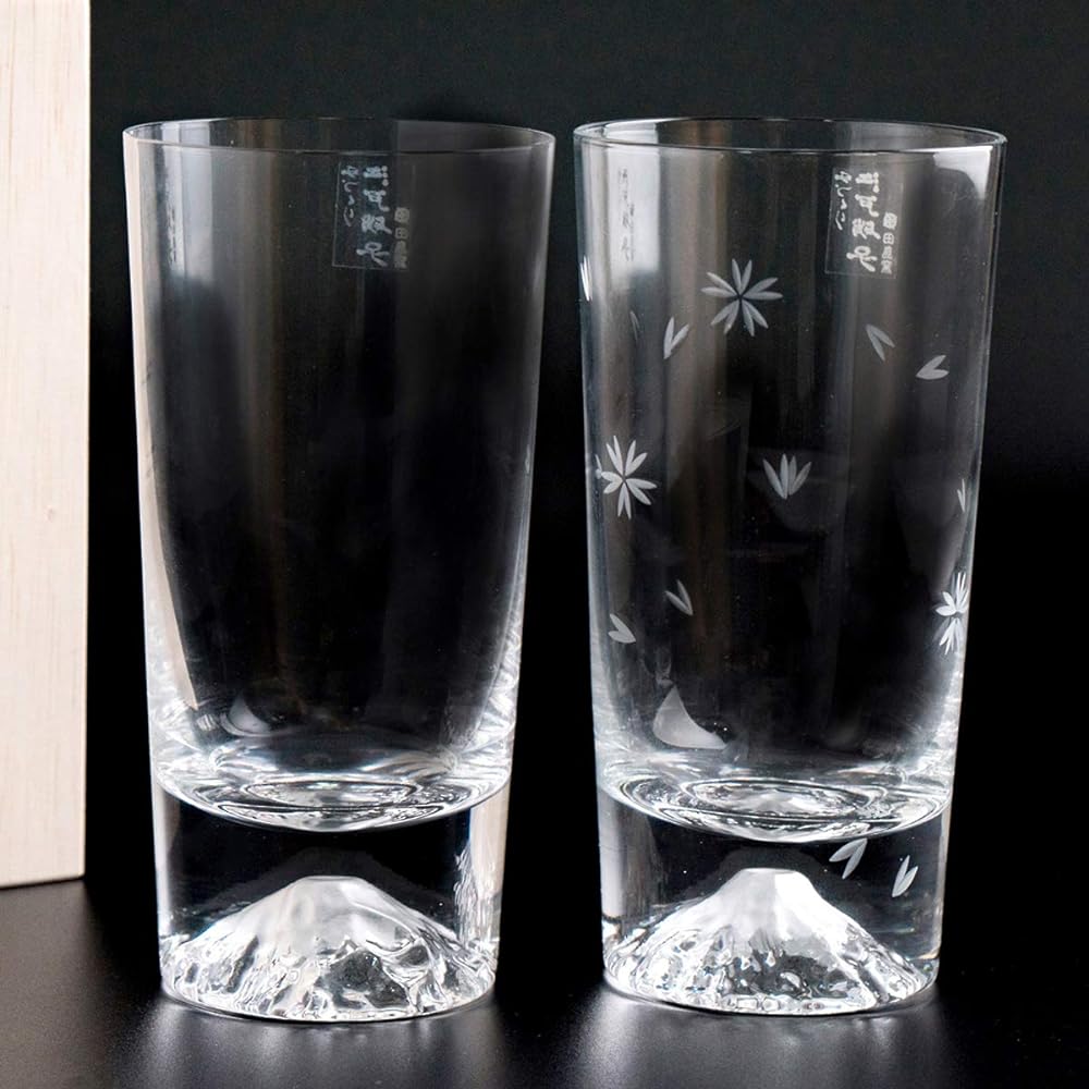 Fuji Glass, Tajima Glass, Mt. Fuji Tumbler Glass, Plain x Cherry Blossom Fuji Tumbler, Set of 2, Souvenir Grand Prix, Edo Glass, Cutter, Whiskey Glass, Rock Glass, Sake, Beer, Father's Day, Mother's