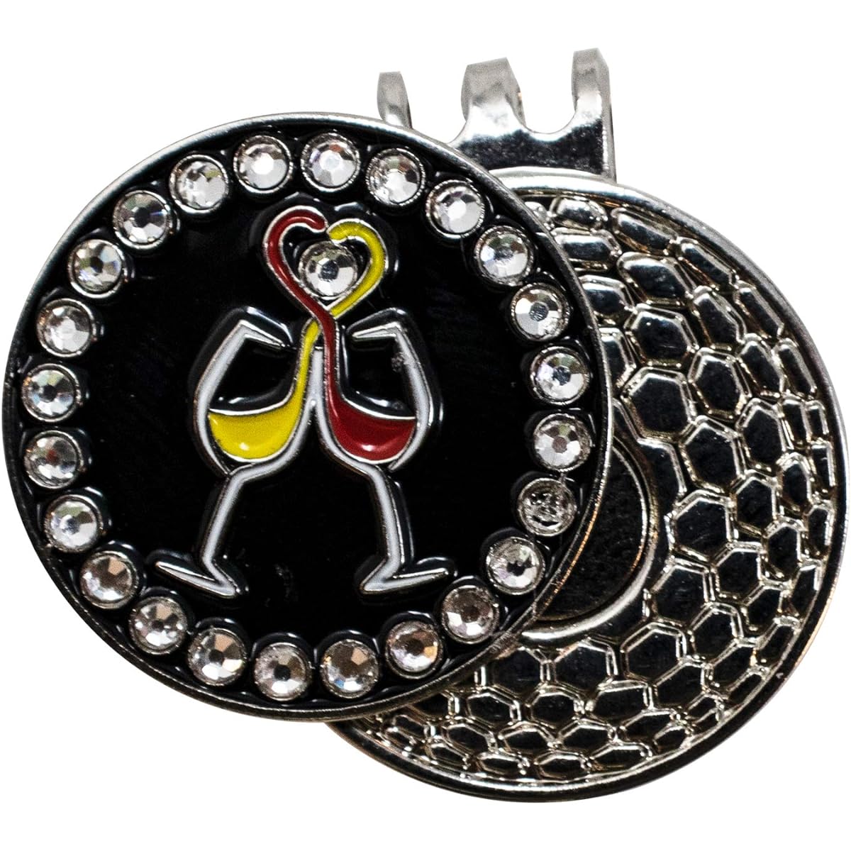 Da Vinci Magnetic Golf Hat Clip with 1" Bling Metal Golf Ball Marker Wine Love Shamrock