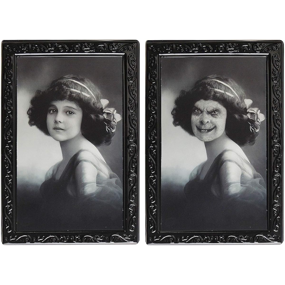 TRIXES 3 Pack Halloween 3D Lenticular Magic Moving Picture Frames - Face Changing Portrait Horror Decor for Spooky Themed Party - 38 x 25 cm