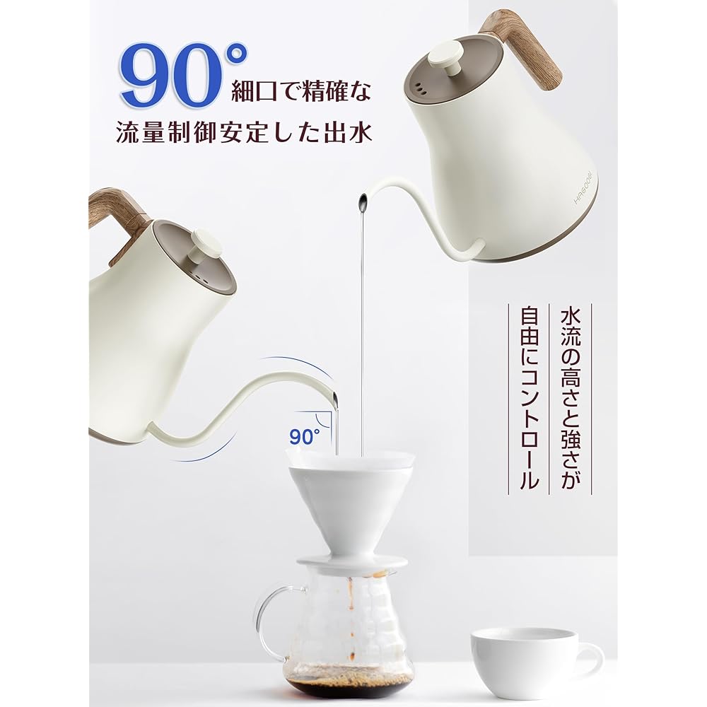 HAGOOGI Drip Kettle 600ml for Living Alone Electric Kettle Coffee 1000W Stepped Temperature Adjustment (1℃/5℃/10℃ Increments)/Heat Retention Function (150 Minutes)/Empty Cooking Prevention/Auto Power Off Coffee Pot Stylish Small Kettle Coffee Kettle Wood