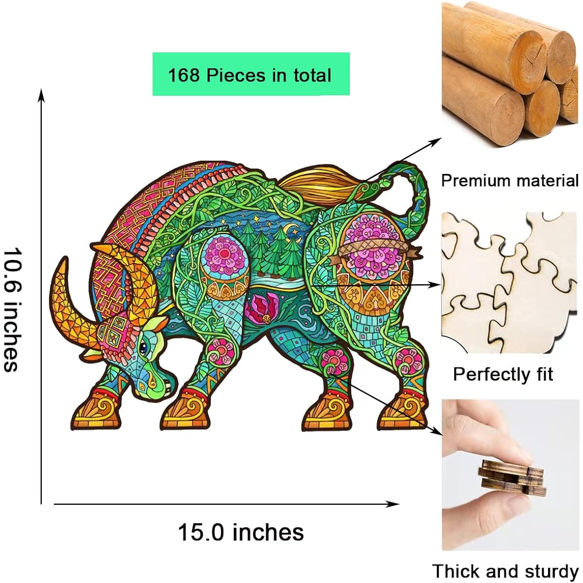 Wooden Puzzles for Adults Unique Shape Wooden Jigsaw Puzzle (Bull)