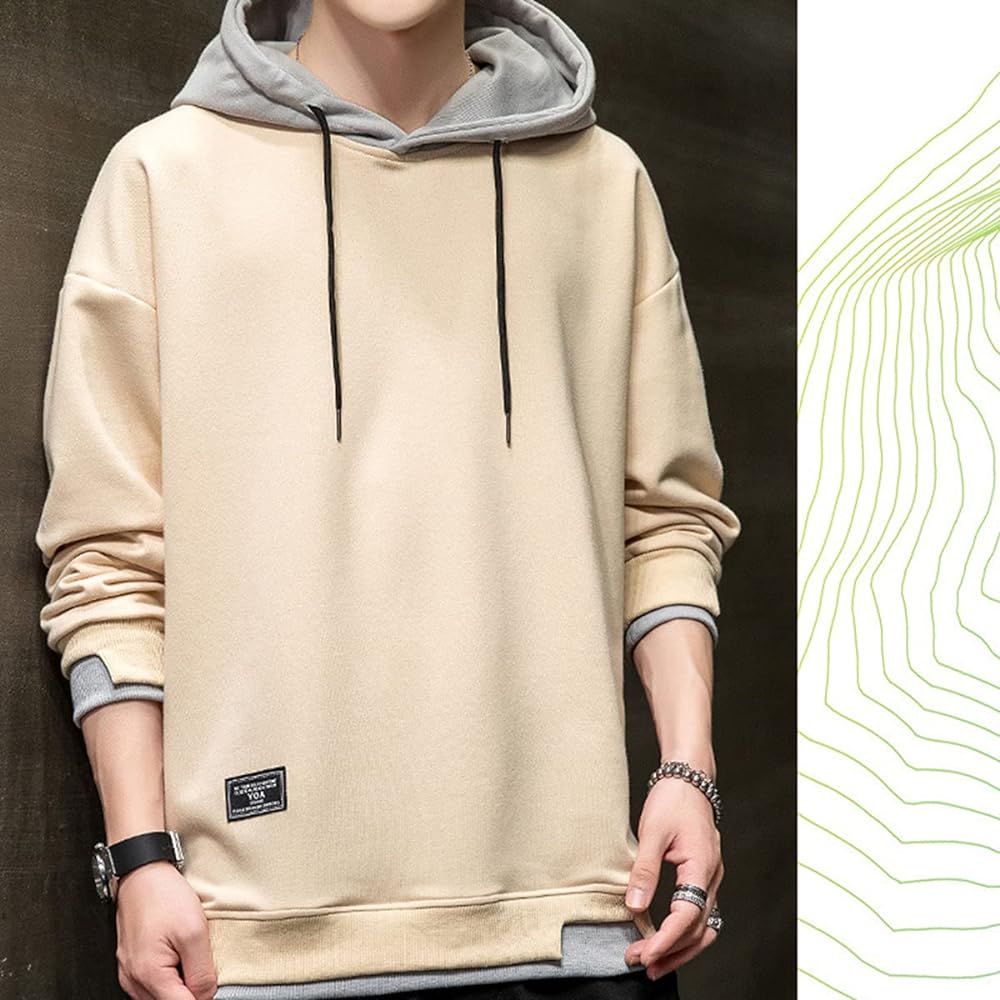 [Mskikefly] Men's Long Sleeve Sweatshirt Pullover Loose Casual Korean Hooded Layered Autumn Clothes Plain Light Soft Sweatshirt Unique Jersey