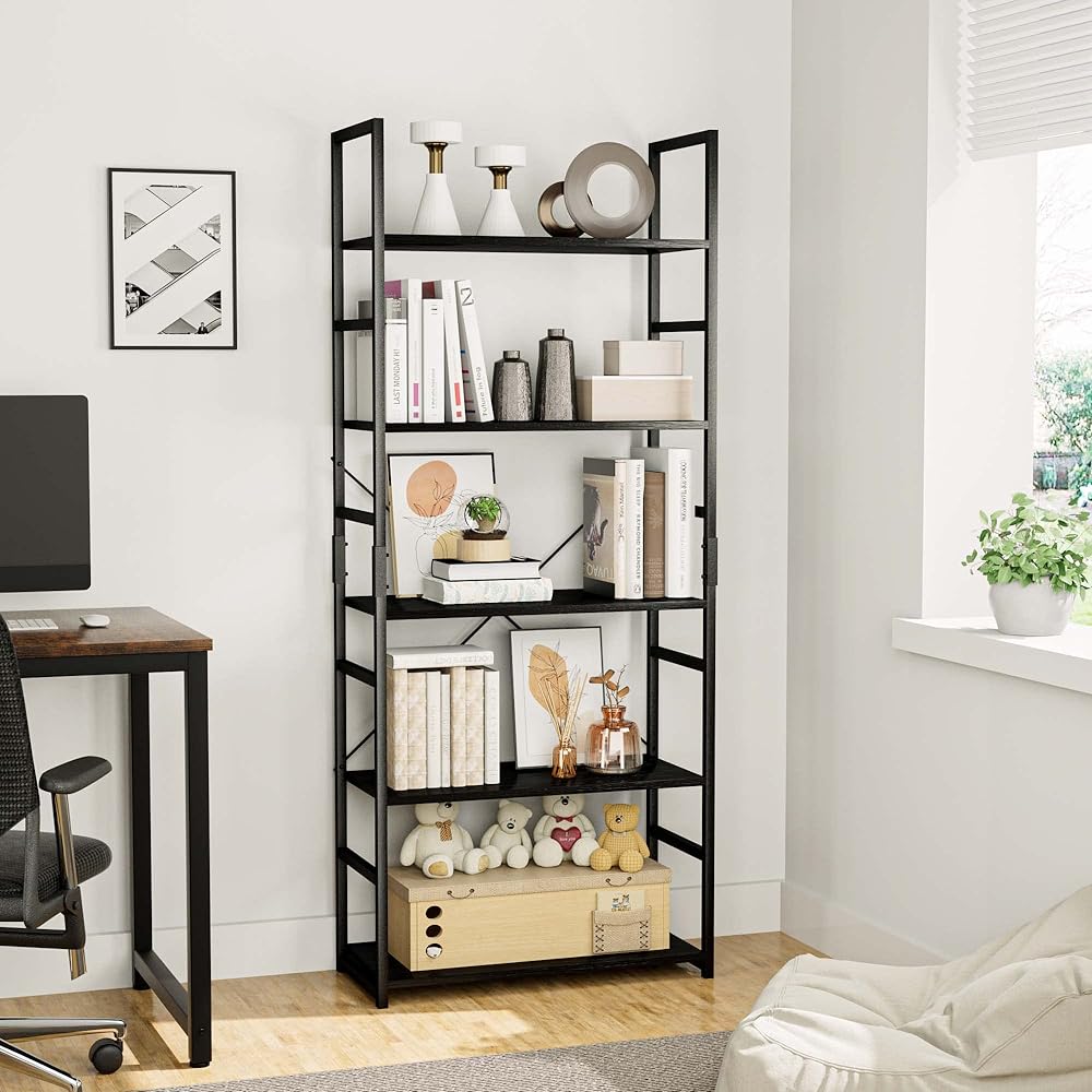 kukeimaru Shelf Rack Open Shelf Stylish Bookshelf Open Rack Living Room Display Width 58.6 x Depth 23.5 x Height 144cm Black