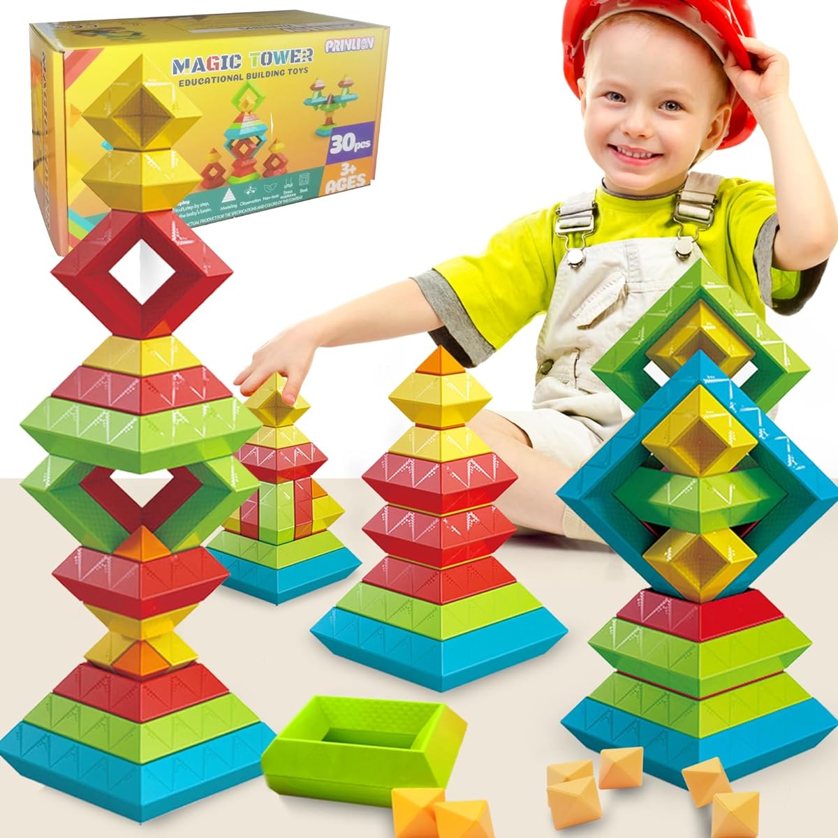 Prinlion Pyramid Blocks for Toddlers 1-3 3-5 (30 pieces)