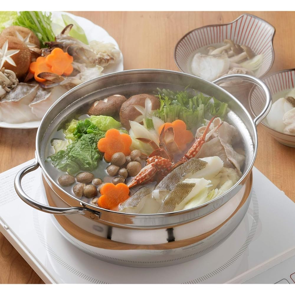 Shimomura Planning Japanese Made Stainless Steel Pot, 22cm, For 1 to 2 People, Earthen Pot, Two Hand Pot, Tabletop Pot, Will Not Break or Chip, Lightweight, 3-layer Steel, Heat Conduction, IH Compatible, 41637