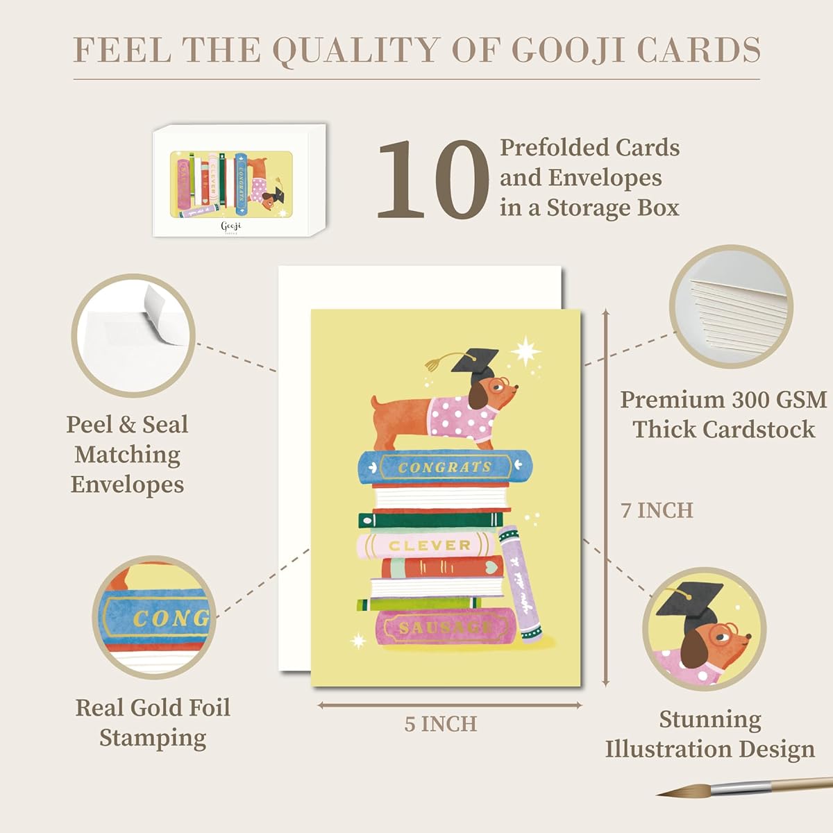 Gooji 10 Pack Graduation Greeting Cards - 5" x 7" Premium Designs for Graduating Students, Congratulations Messages, Well Wishes - Perfect for High School and College Graduations - Assorted Graduation Cards