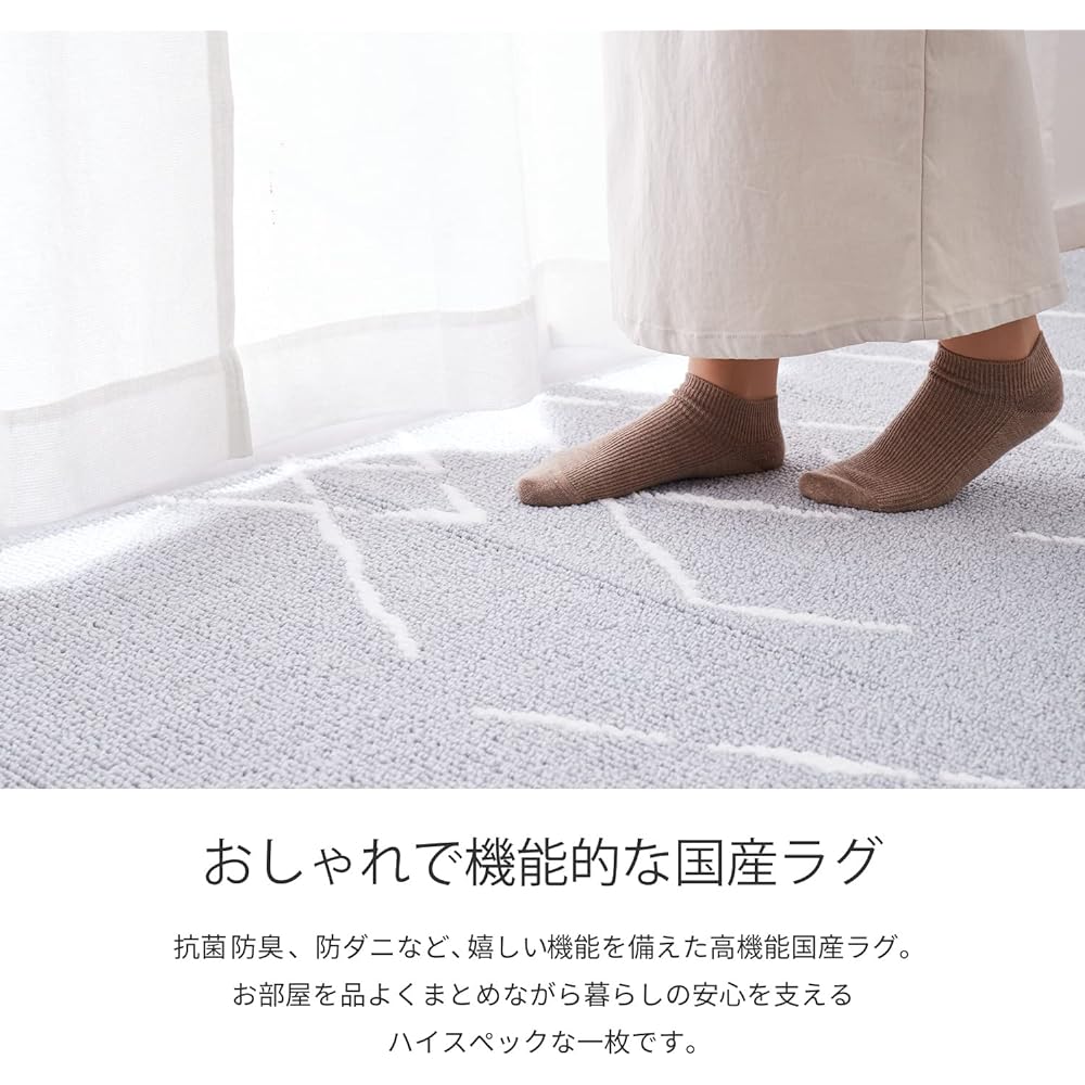 Hagiwara Rug, Gray, Approx. 185 x 185cm "Guerrero" Tough Rug, Washable, Antivirus, Allergen Reduction, Deodorizing, Antibacterial/Odor Resistant, Earth Mite Resistant, Made in Japan