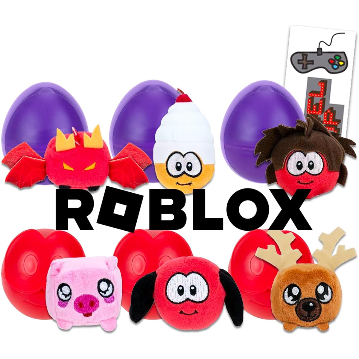 Roblox Mystery Figures Party Favors - Set of 6 Roblox Bubble Gum Simulator Micro Plush with Stickers | Roblox Blind Bag Plush Party Favors Easter Eggs for Boys/Girls