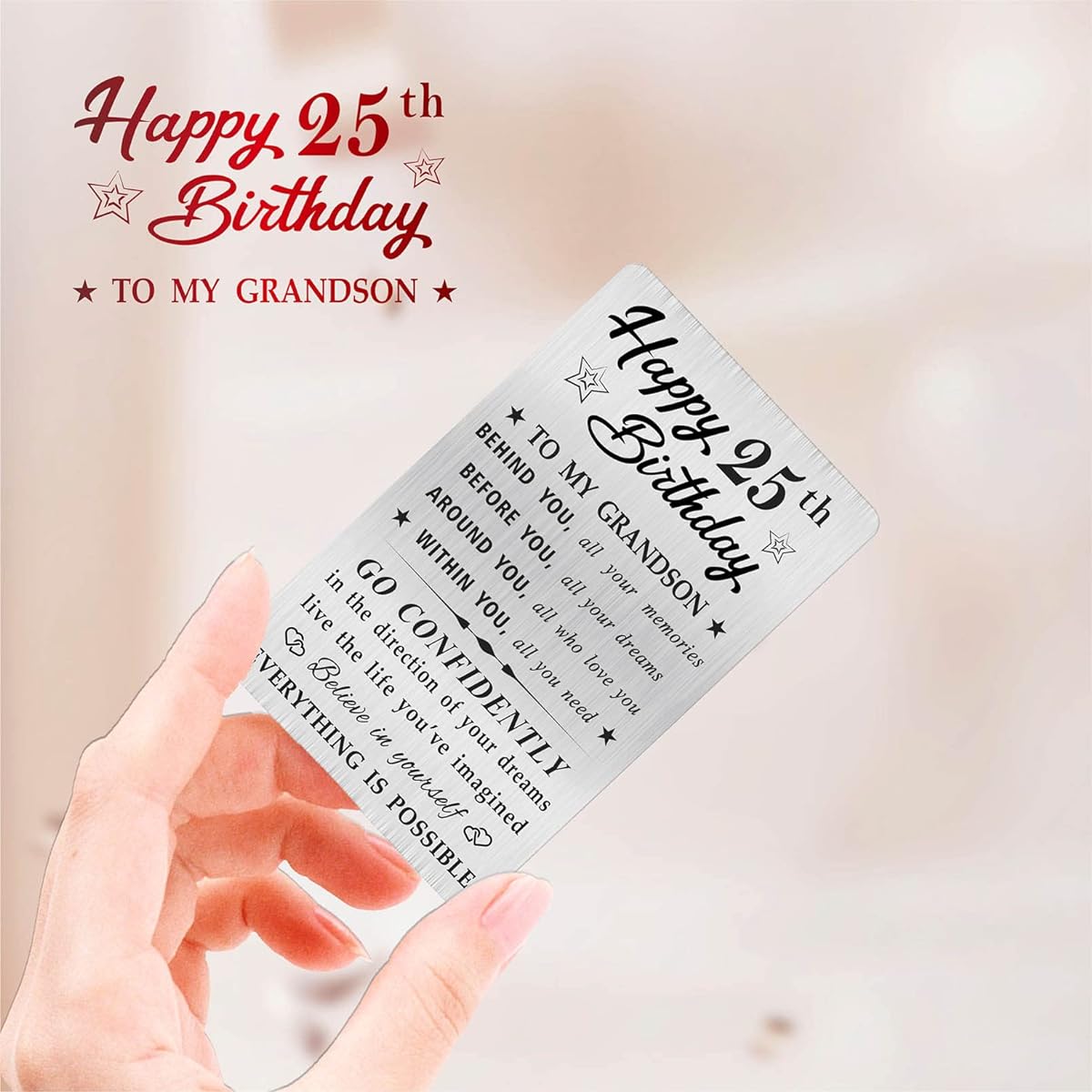 MOQIYXL Grandson 25th Birthday Cards Happy 25 Birthday Grandson Gift Ideas, Small Engraved Wallet Cards
