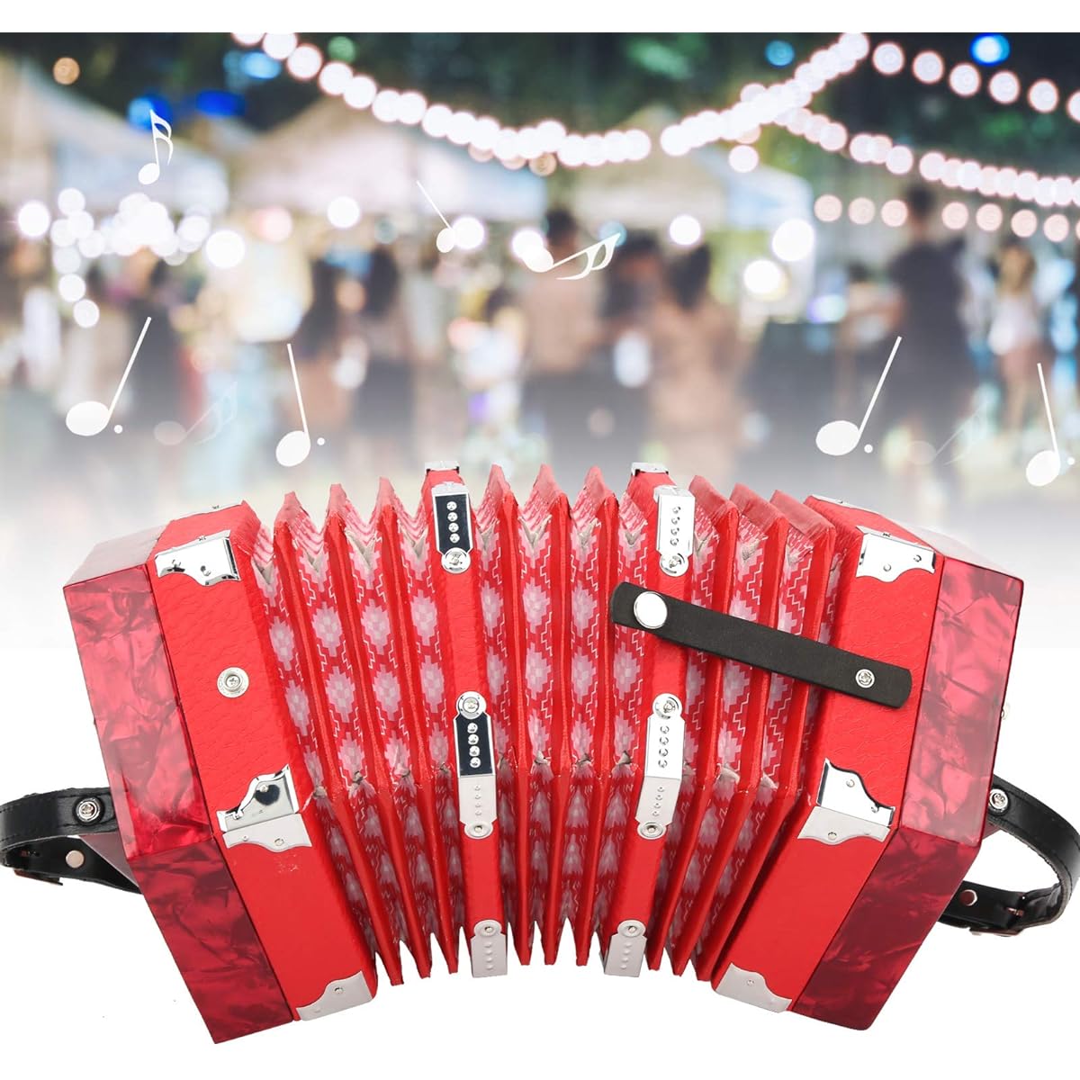 Concertina Accordion Portable Adult Professional Musical Instrument Equipment with Adjustable Hand Strap and Carry Bag Accordion for Adults Kids Children Beginners Gift (Red)