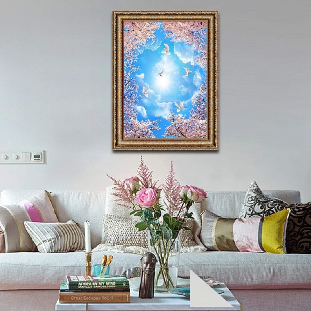 PROW Beautiful Pink Cherry Blossoms Peace Dove 1000 Pieces Adult Toy Jigsaw Puzzle Home Decoration Photo Frame Box