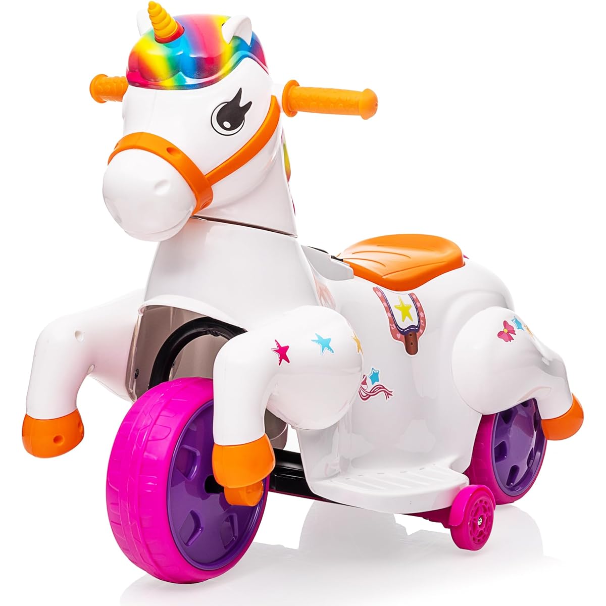 TOBBI Ride on Rainbow Unicorn Car Baby Rocking Horse Toy for Girls Motorized Animal Ride-on Toy Mechanical Riding Horse Pony Bike with Smooth Rolling Wheels Ages 36 Months to 6 Years