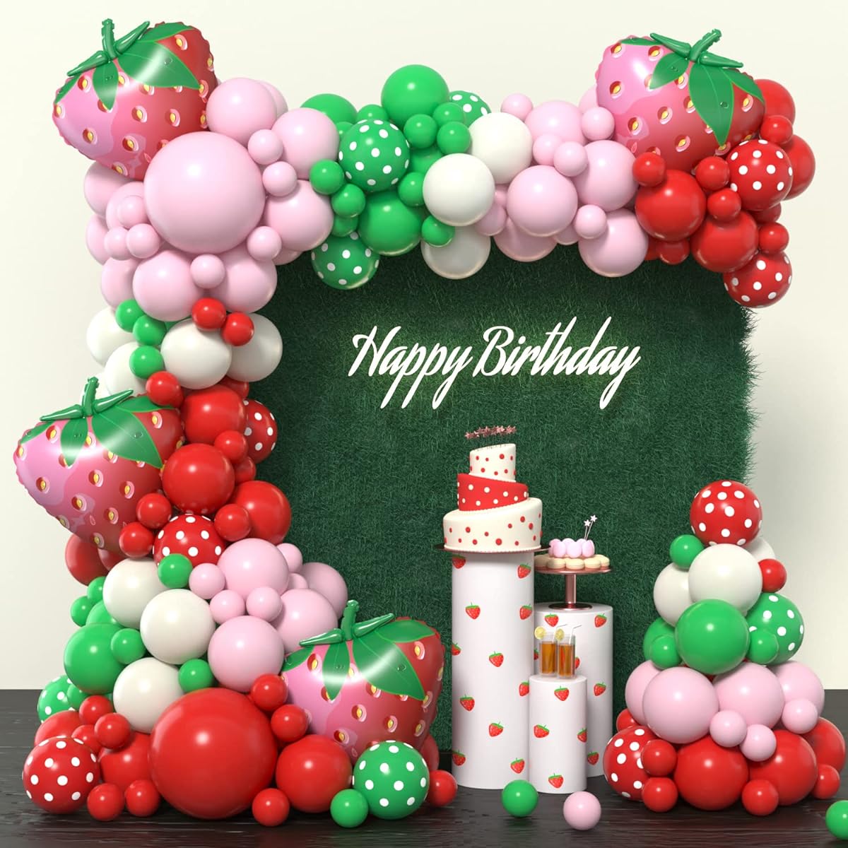JOGAMS Strawberry Balloon Arch Garland Kit Strawberry Party Decorations Strawberry Polka Dot Balloons First Sweet One Fruit Theme Birthday Baby Shower Party Decorations