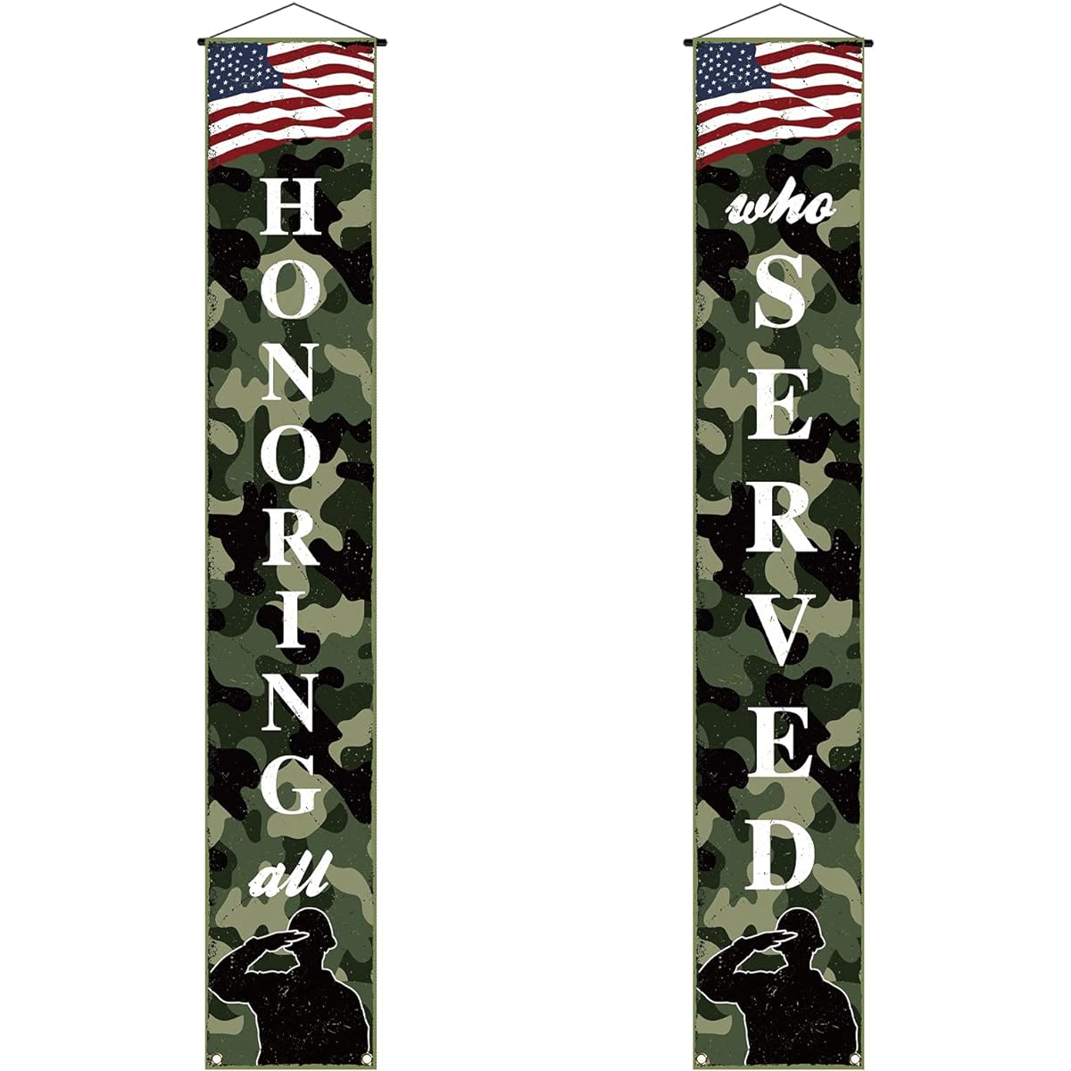 Veterans Day Porch Banner "All Who Served" Memorial Day Front Door Window Decor