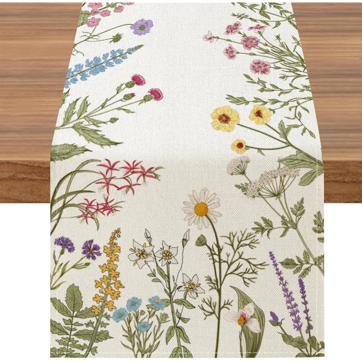 BREVITON Wildflower Floral Table Runner Seasonal Spring Herbs Home Kitchen Dining Table Decor 13 x 72 Inch