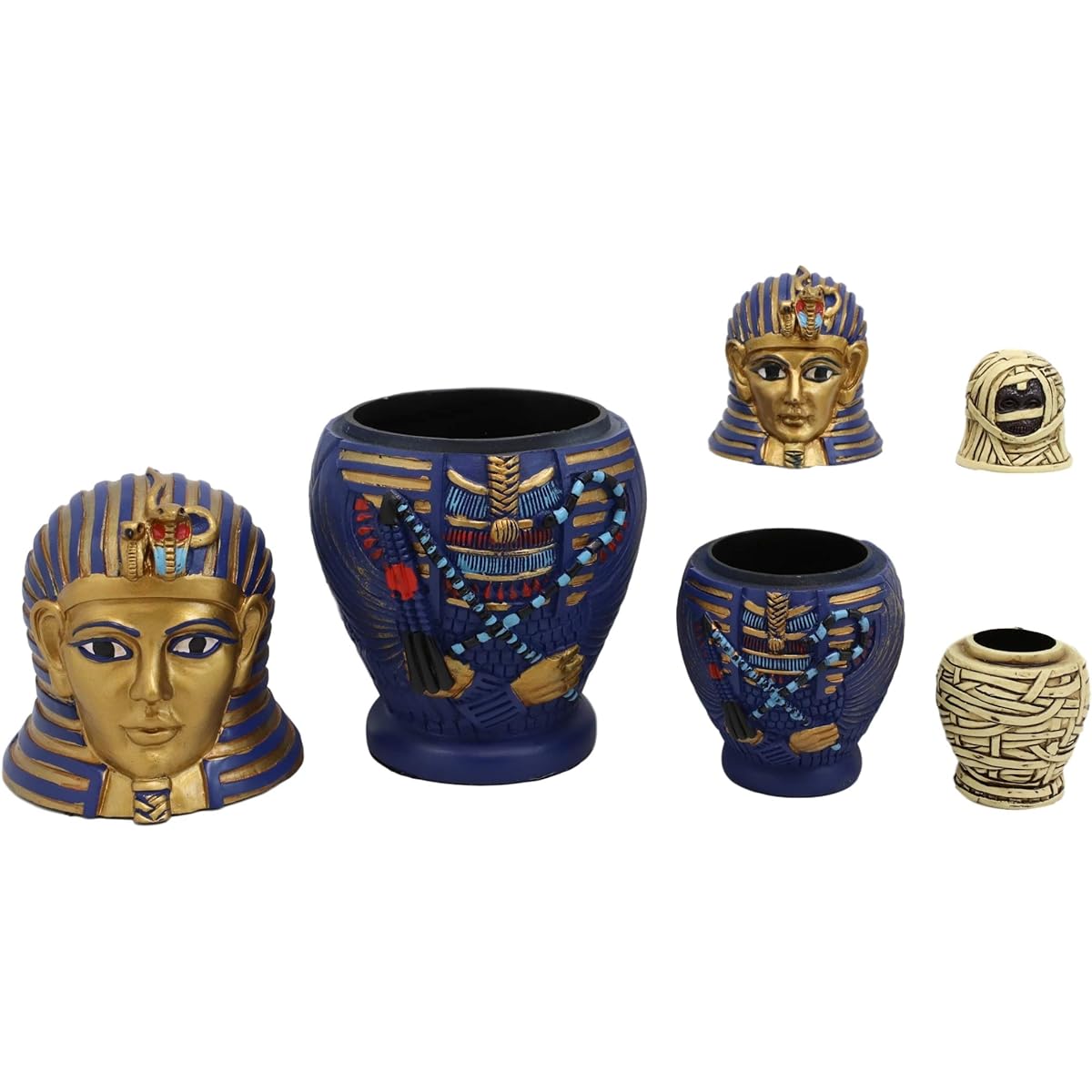 Ebros 3 Piece Set Ancient Egyptian Pharaoh King Tutu Sarcophagus Coffin Mummy Nesting Doll Matroishka Figure 6" Tall Egyptian God Ancient Artifact Replica Sculpture