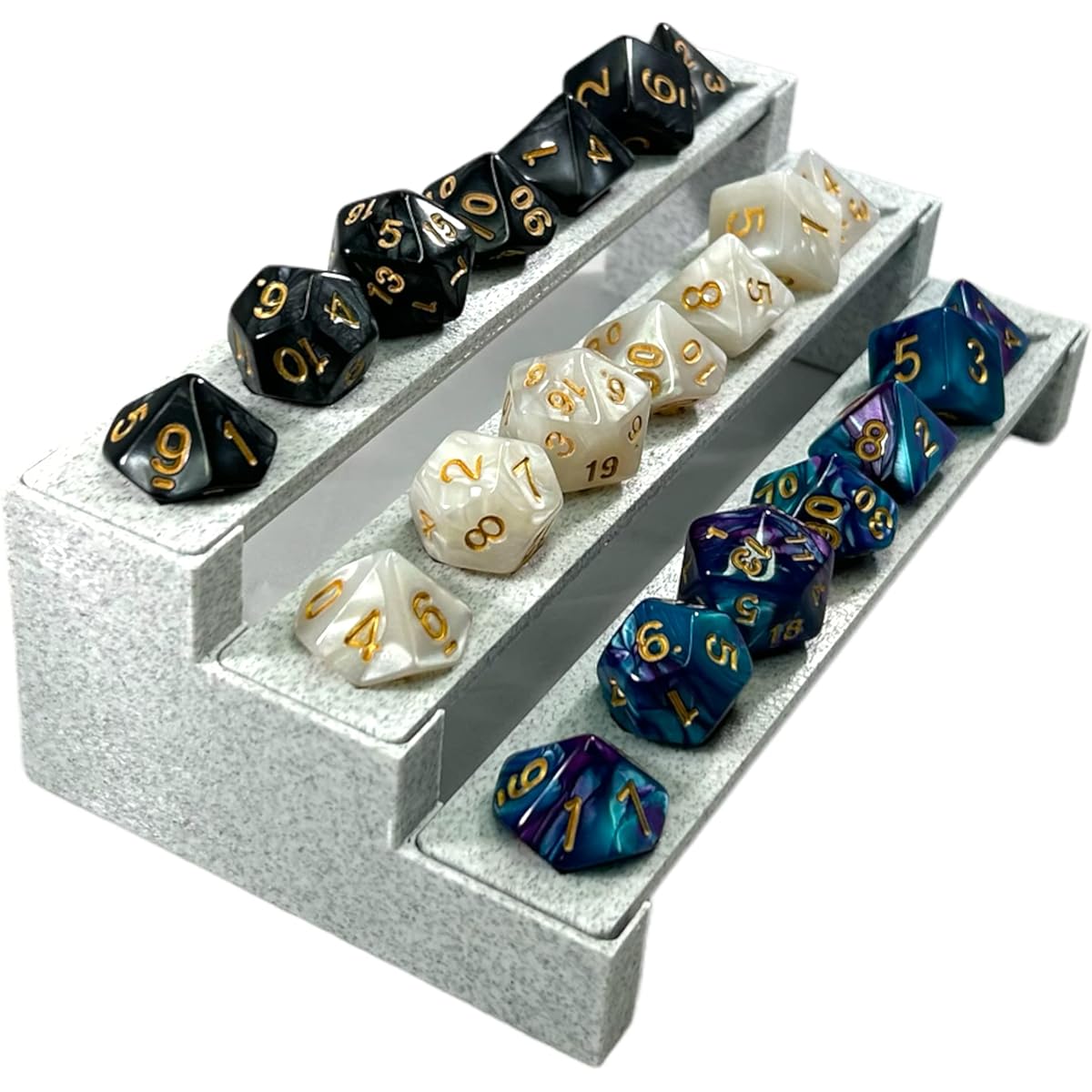 DND Dice Display Stand 3 Tier Stone Color Dice Rack Gift 5 Seconds Assembly Removable D&D Dice Tray Shelf Holds 3 Sets of Polyhedral Dice Tabletop RPG Display Dice Shelf (Dice Not Included)