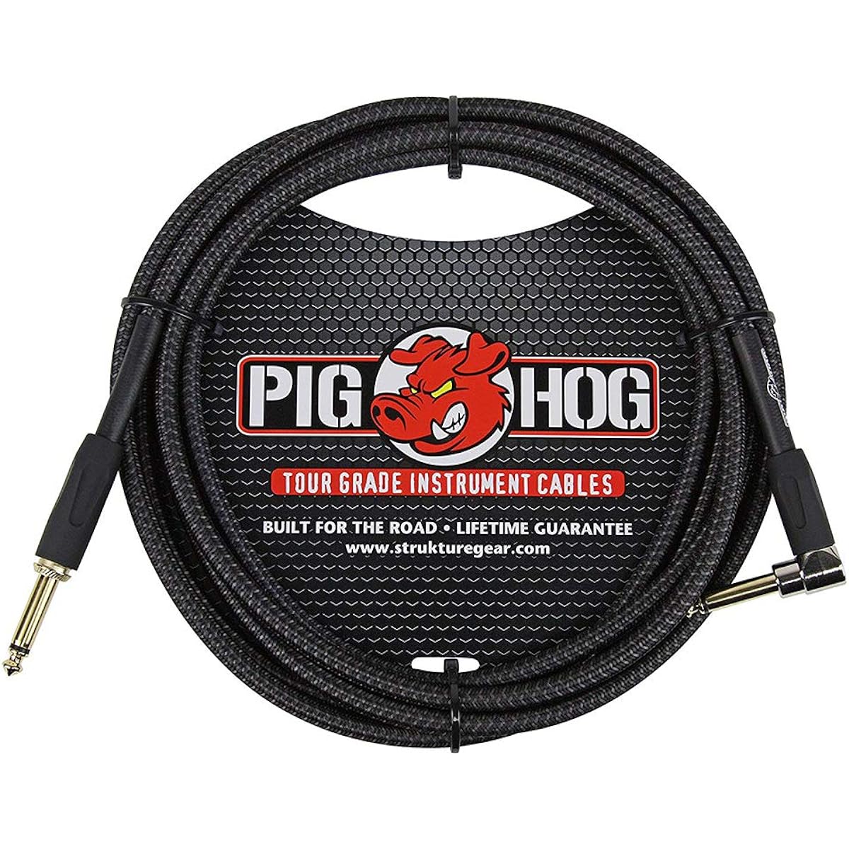 Pig Hog PCH10BKR Black Woven Instrument Cable 10' Right Angle 3 Pack