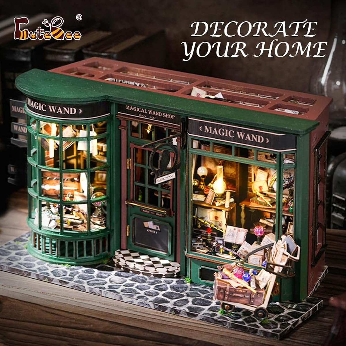 CuteBee - Miniature House Plastic Model Kit for Children and Adults 3D Puzzle Dollhouse Assembly Plastic Model Model Can be completed independently by 14 year olds Official Sales DIY Handmade Kit Perfect for Killing Time and Gifts (Magical Bookstore)