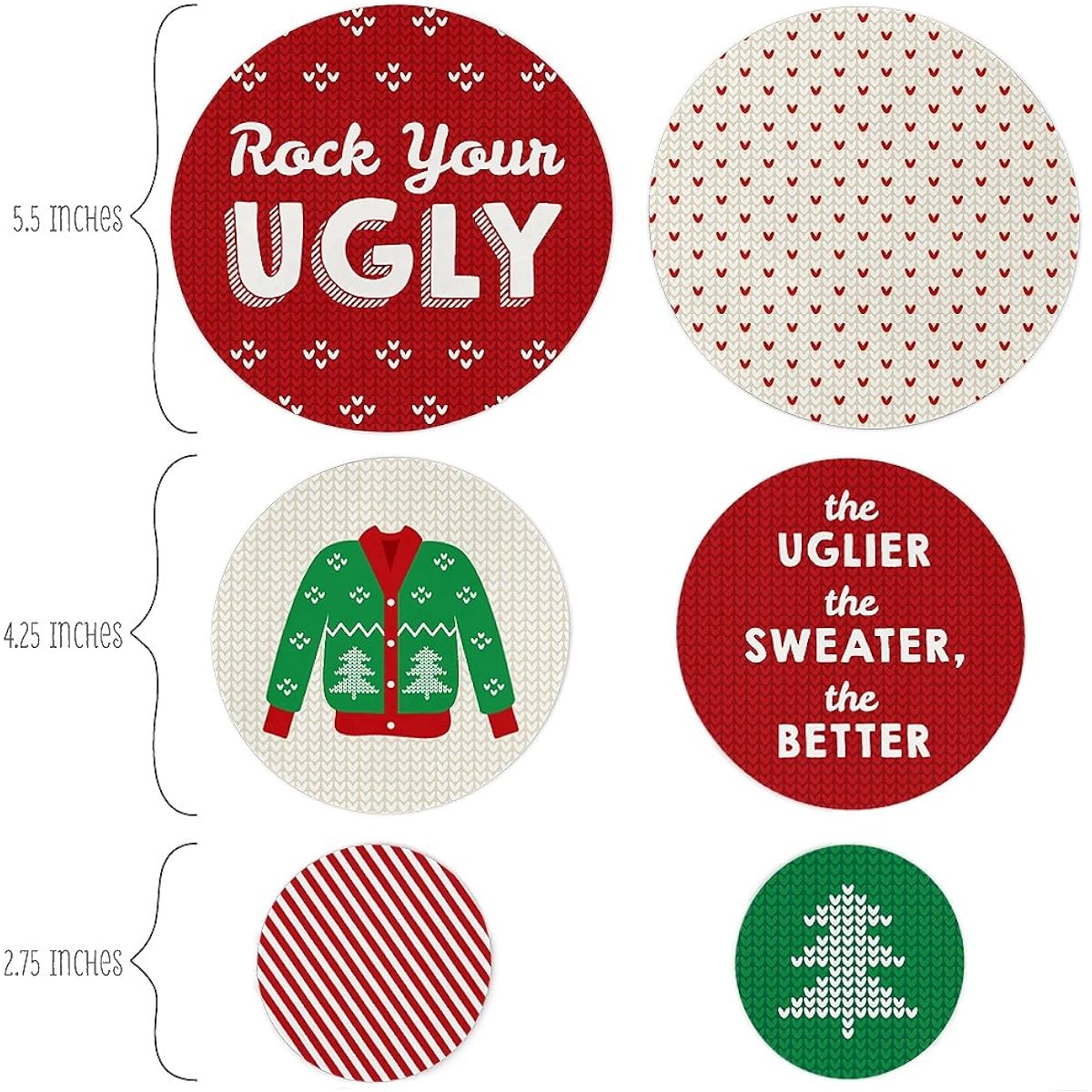 Big Dot of Happiness Ugly Sweater - Christmas Party Giant Circle Confetti - Holiday Party Decorations - 27 Large Confetti