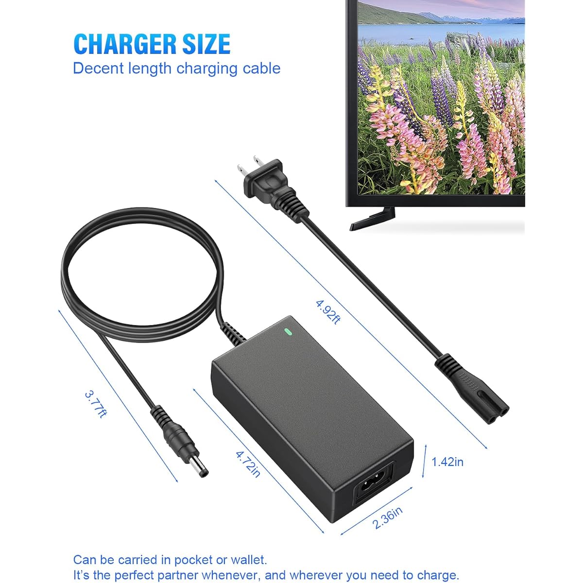 12V Power Cord Sceptre AOC for Dell Monitor Power Cable 12V 5A AC/DC Adapter Charger Scepter 19" 20" 22" 24" 25" 27" 30" 32" Series LED Supersonic Monitor Charger