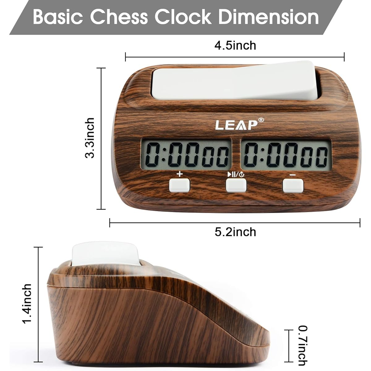LEAP Chess Clock Digital Chess Timer Professional Board Game Timer with Alarm Function (Official Store) Wooden Appearance