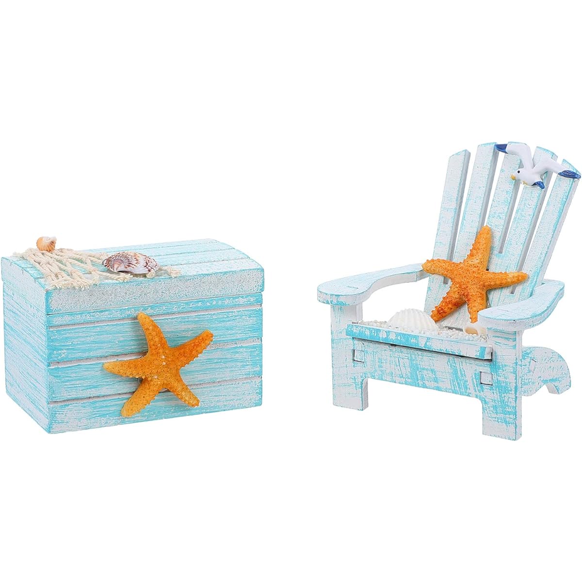 Veemoon Beach Decor Mini Wooden Nautical Mini Beach Chair Miniature Beach Chair Nautical Wooden Box Chair Miniature Beach Home Decor