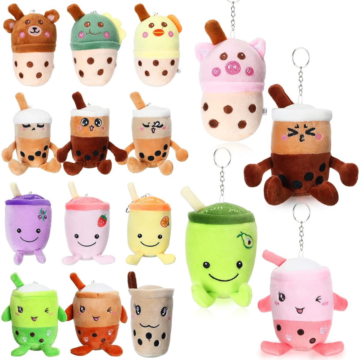 Jerify 16pcs 5" Boba Plush Toys, Cute Stuffed Animals, Boba Keychain, Bubble Tea Plush Toys, Cute Boba Stuffed Animals with Keychain, Milk Tea Plush Toys for Birthday Party Favors, 16 Styles for Boba Lovers, Teens, Adults