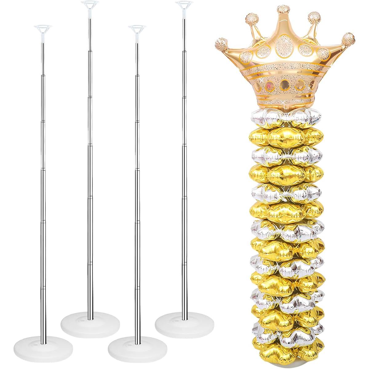 Balloon Column Stand Kit for Floor Set of 4 Metal Telescoping Design 80" Height Adjustable Balloon Tower Holder for Birthday Wedding Baby Shower Graduation Party Decorations