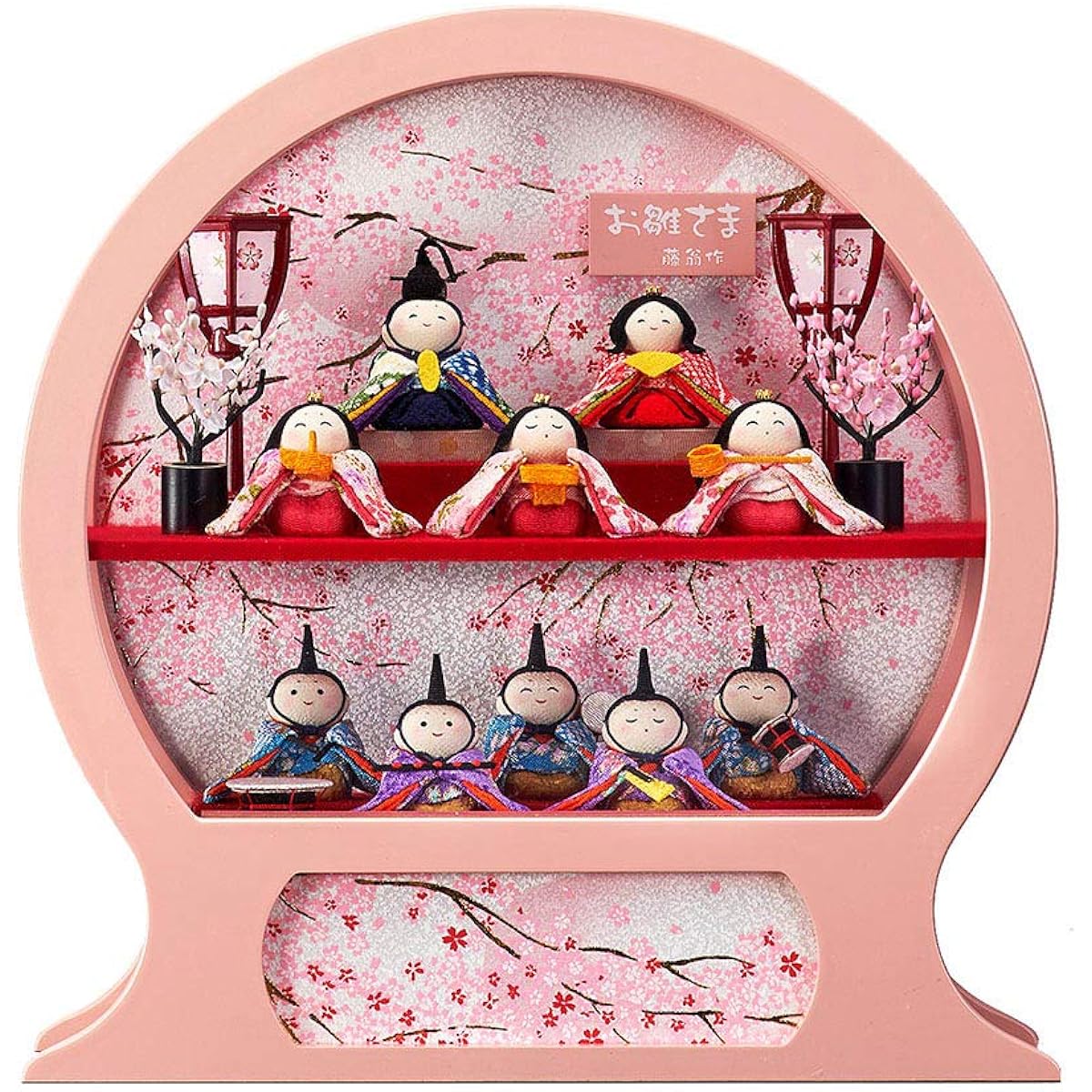 Hina dolls in a case, round, compact, crepe case, Hina dolls, case decoration, stylish, round face, pink, Jinya