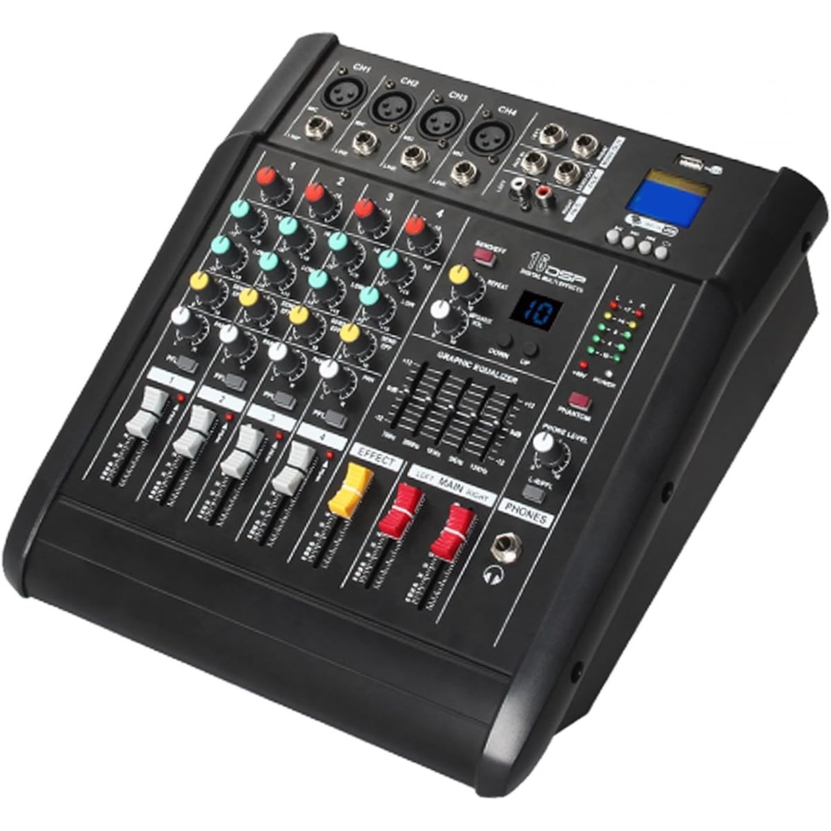 PEWETE DJ Audio Mixer Amplifier Mixing Console Professional 600wx2 Stereo DJ Mixer Soundboard Console System PC for Live