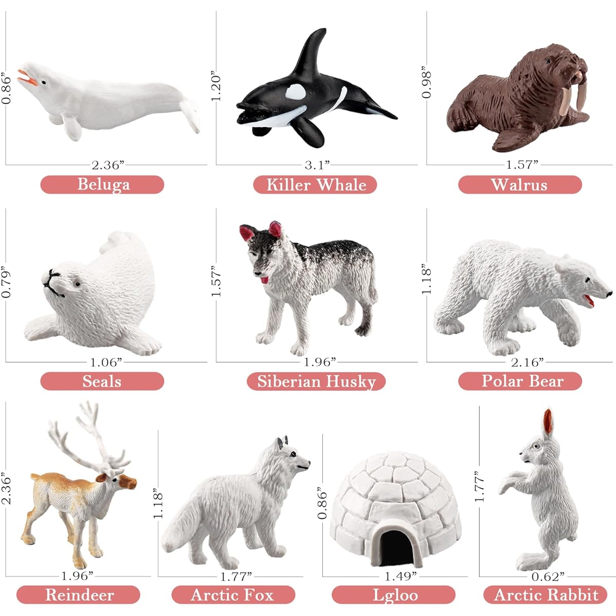 Arctic Animal Figures Polar Animal Figures Toy Set Plastic Tundra Deer Arcitc Fox Wolf Figures Polar Bear Toys Playset Kids Boys Girls Miniature Toys Cake Topper Diorama School Projects