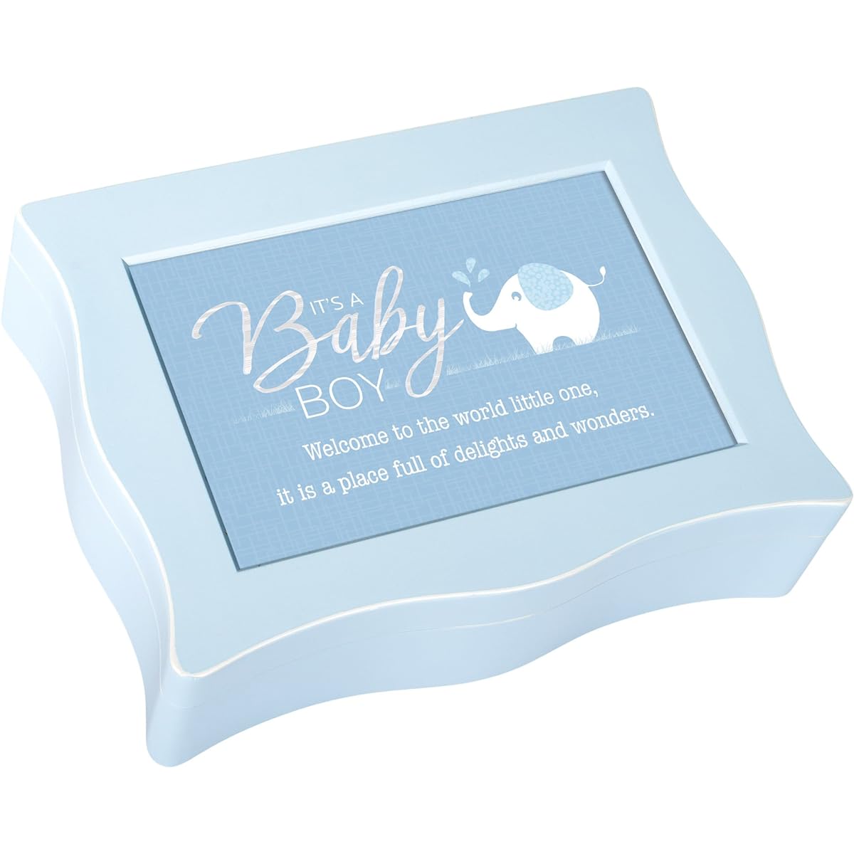 Baby Boy Welcome Little One Blue Wavy Music Box Plays Lullabies