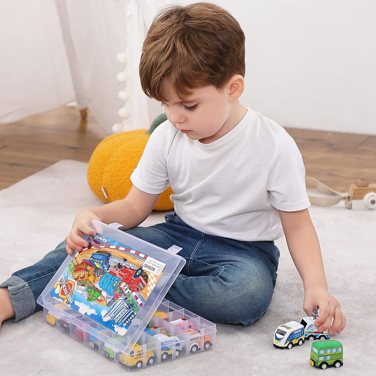 18 Pack Pull Back Car Toy Set with Storage Box - Kids Birthday and Party Favors
