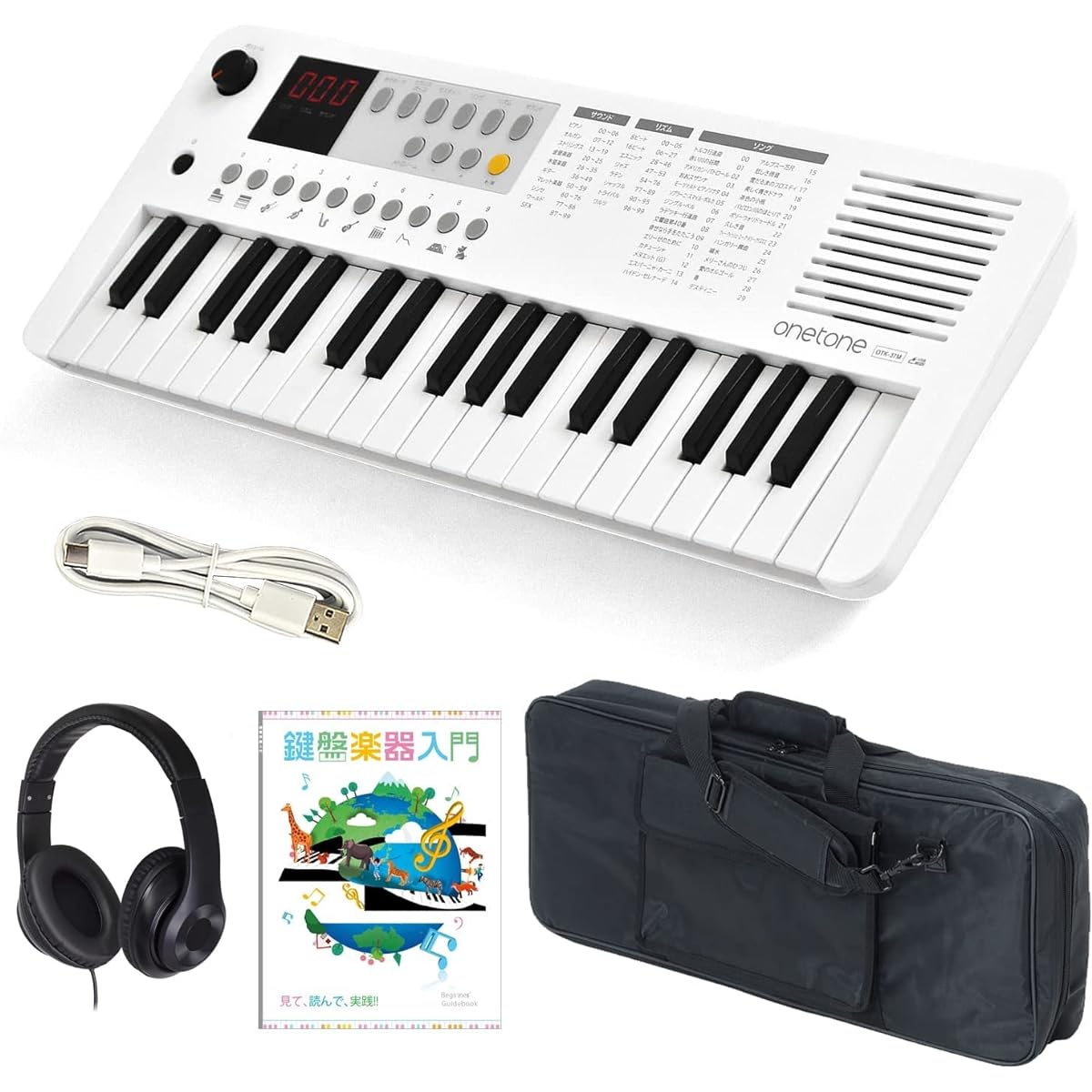 ONETONE One Tone Electronic Keyboard, Mini 37 Keys, Equipped with LED Display, USB-MIDI Compatible, Japanese Writing, OTK-37M/WH, Entry Set with Textbook for Beginners (Headphones/Keyboard Bag/Instructional Book/USB Cable Included)