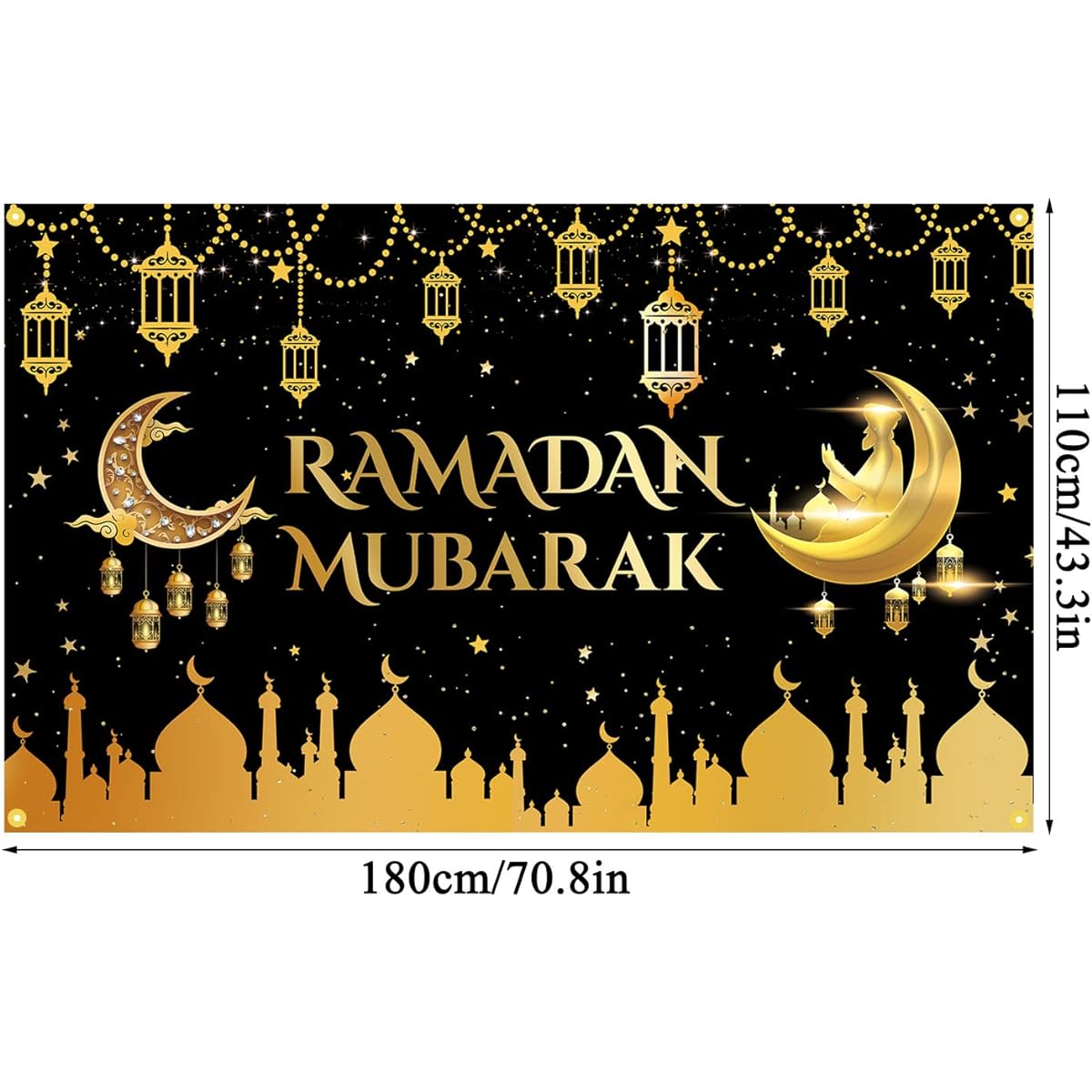 JKQ Ramadan Mubarak Background Banner 73 x 43 Inch Islamic Ramadan Background Banner Lantern Moon Castle Islam Eid Mubarak Festival Party Decoration Ramadan Kareem Indoor Outdoor Photo Booth Props