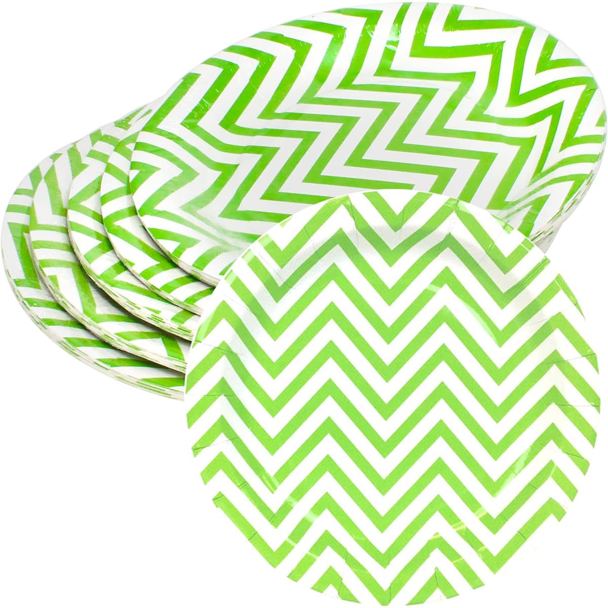 Just Artifacts 48 9" Round Paper Party Plates - Green Apple Chevron